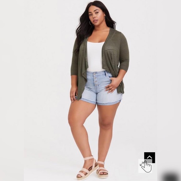 Torrid Olive Green Shadow Stripe Drape Cardigan. Size 1. - Picture 7 of 10